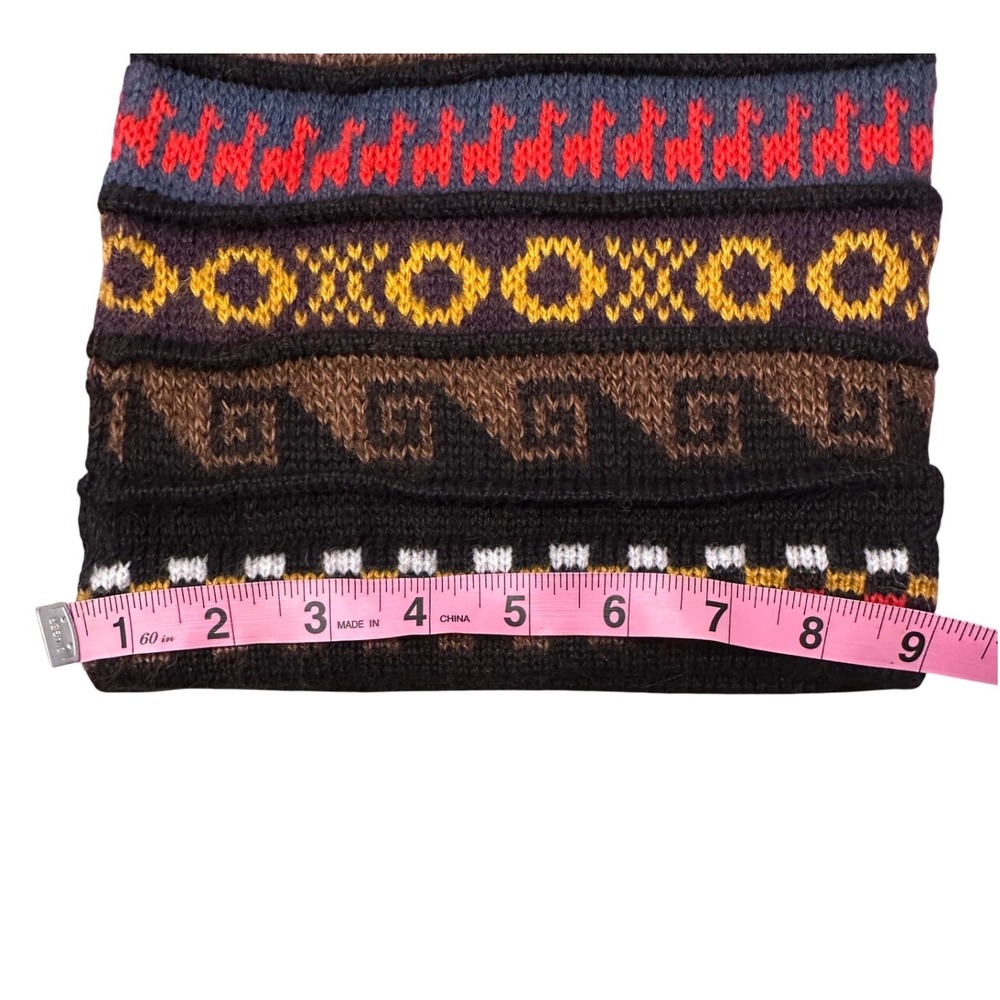 Alpaca Fina Geometric Stripe Fringe Hat and Scarf Winter Woman - Picture 7 of 9